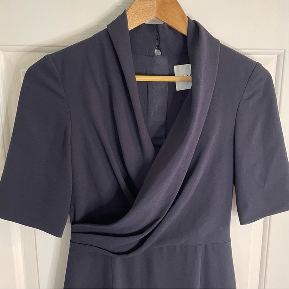 LK Bennett Dress Dr Lamarie Sheath ladies size 2 dark navy Draped Crepe preppy - Picture 4 of 9